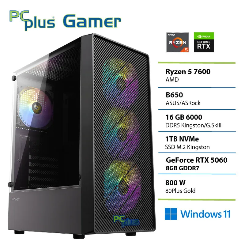 PCPLUS Gamer Ryzen 5 7600 16GB 1TB SSD RTX 5060 8GB Windows 11 Home gaming namizni računalnik