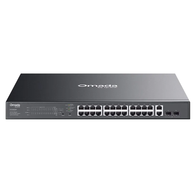 TP-LINK Omada ES228GMP 28-port 26x Gigabit RJ45 24x PoE+ 2x Gigabit SFP Easy managed mrežno stikalo switch