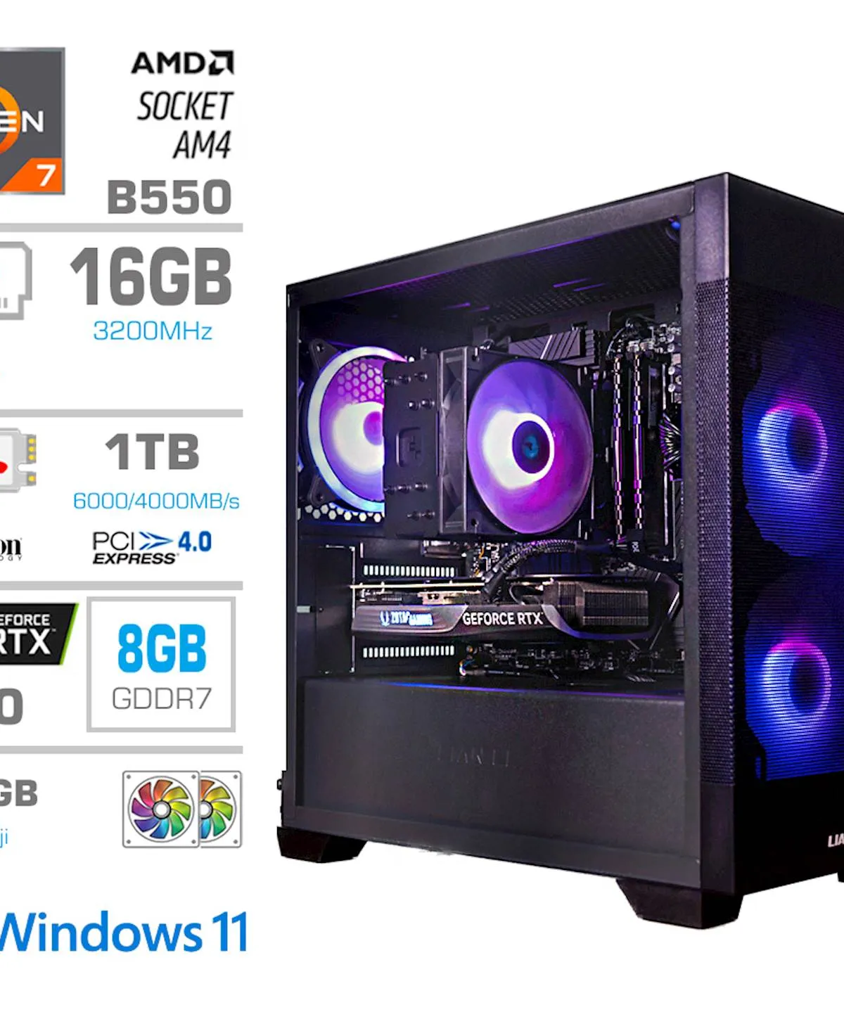 Računalnik PCX Exton R7 5700X 16GB 1TB RTX5060 W11