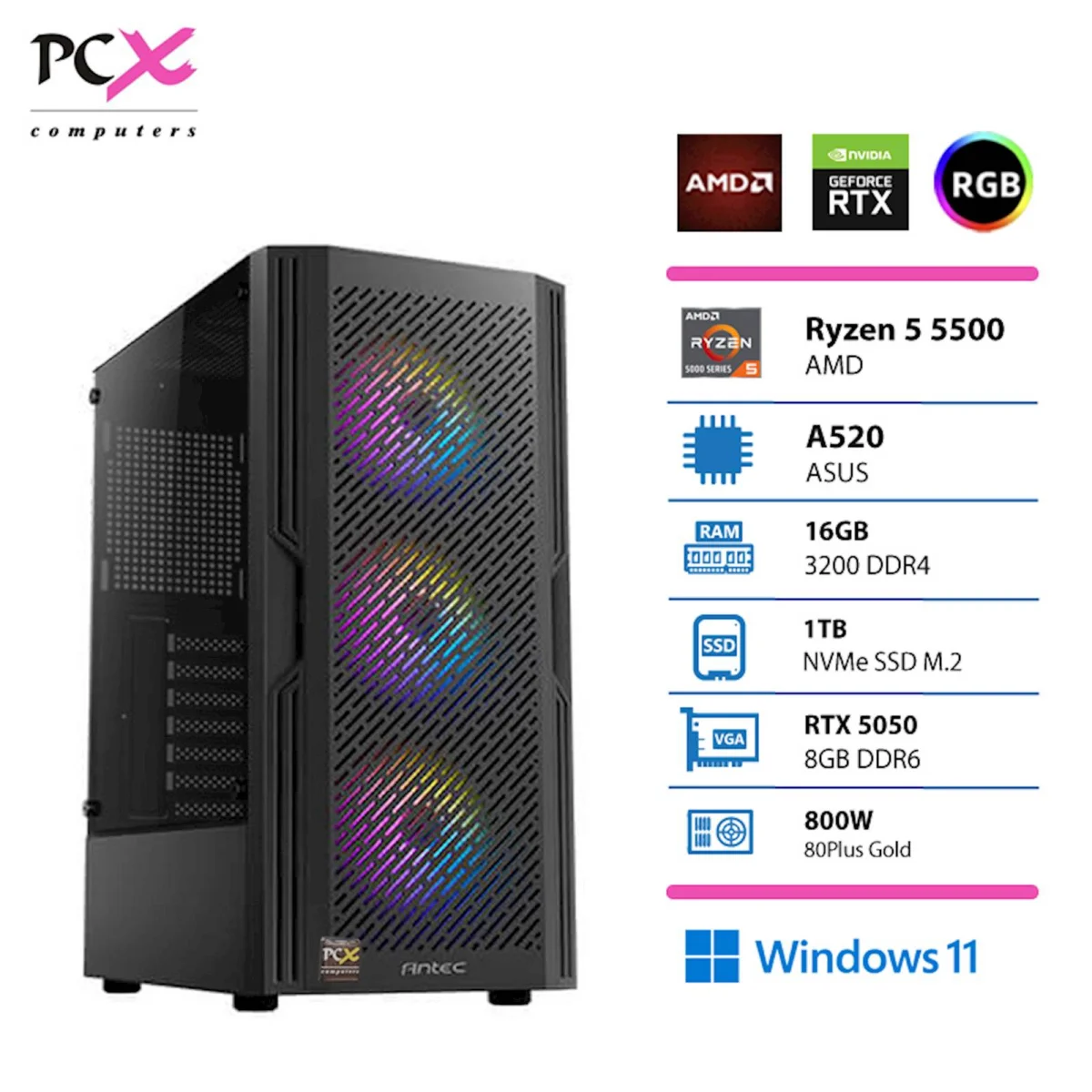 Računalnik PCX Extian R5 5500 16GB 1TB RTX5050