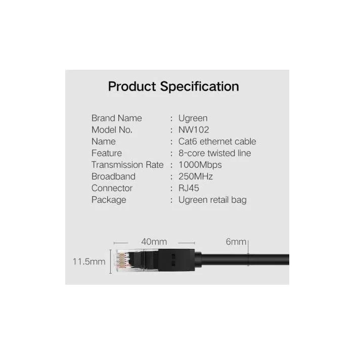 Ugreen Cat6 UTP LAN kabel 10m - polybag