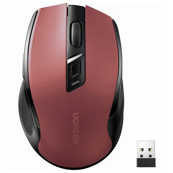 Brezžična miška UGREEN Bluetooth 5.0 in 2,4 Ghz z USB sprejemnikom - rdeča