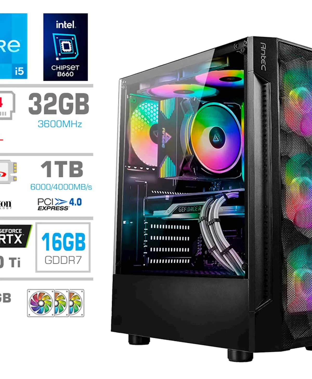 Računalnik PCX Exton i5 14600KF/32GB/1TB/RTX5060Ti/RGB
