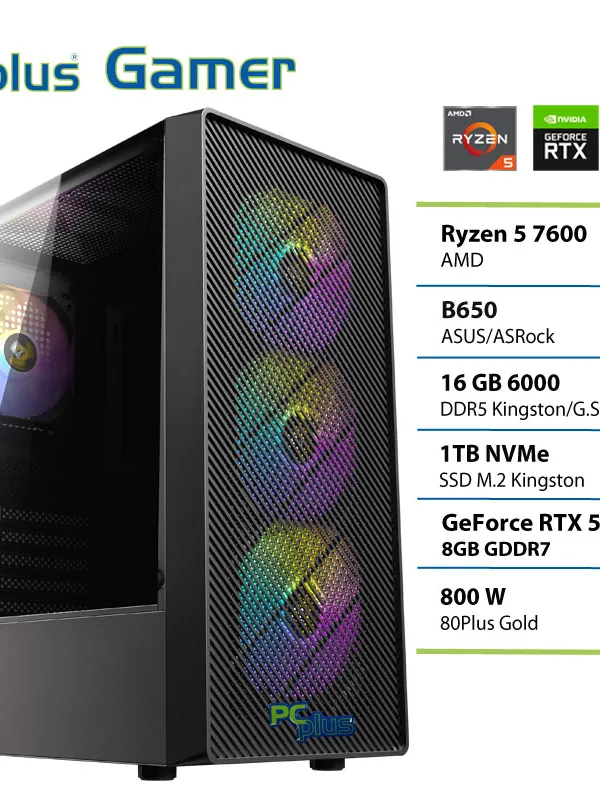 PCPLUS Gamer Ryzen 5 7600 16GB 1TB SSD RTX 5060 8GB gaming namizni računalnik