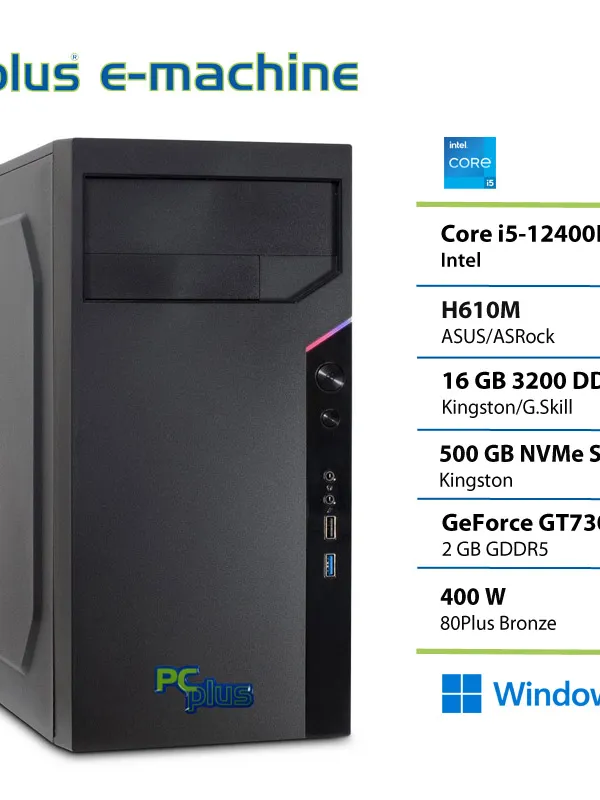 PCPLUS e-machine i5 12400F 16GB DDR4 500GB SSD GT730 Windows 11 namizni računalnik