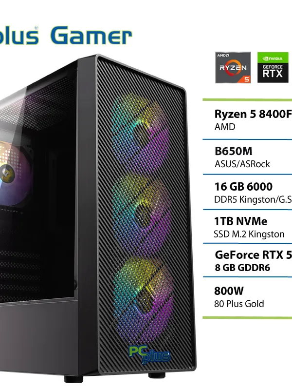 PCPLUS Gamer Ryzen 5 8400F 16GB 1TB RTX 5050 8GB gaming namizni računalnik