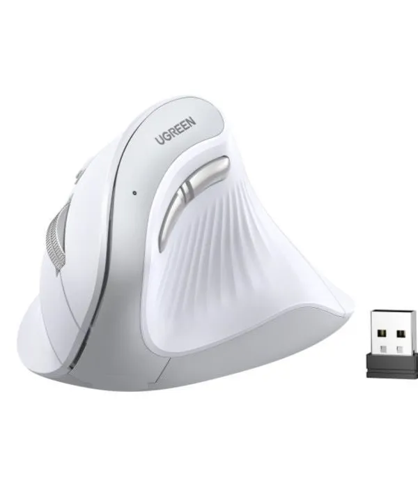 Ugreen brezžična ergonomska vertikalna miška z Bluetooth in Wi-Fi povezavo - bela