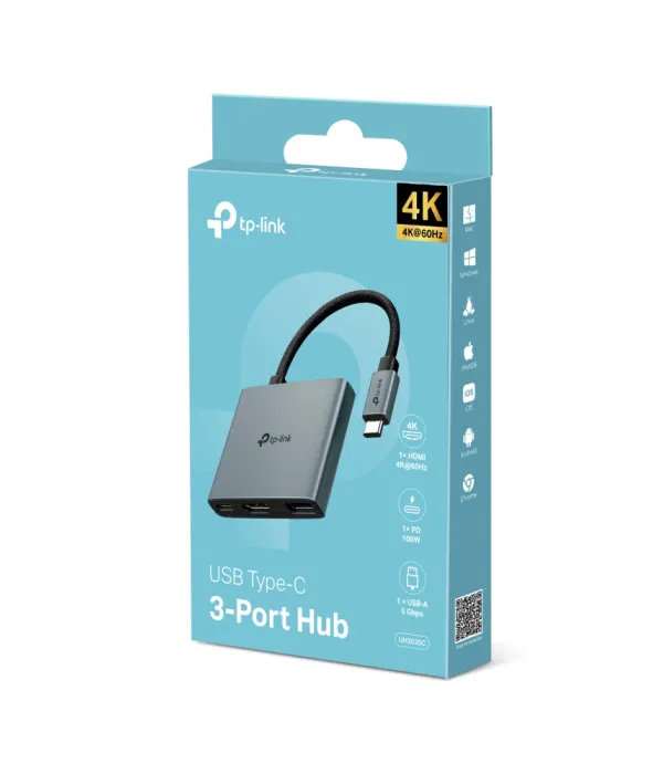 TP-LINK UH3020C 3-v-1 USB-C HUB priklopna postaja z 4K HDMI in 100 W Power Delivery