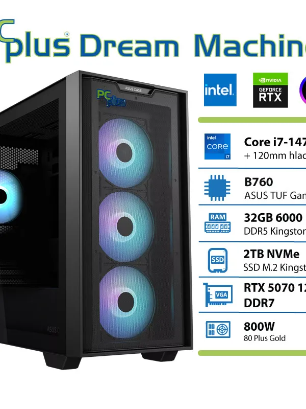 PCPLUS Dream Machine i7 14700F 32GB 2TB SSD RTX 5070 12GB gaming namizni računalnik