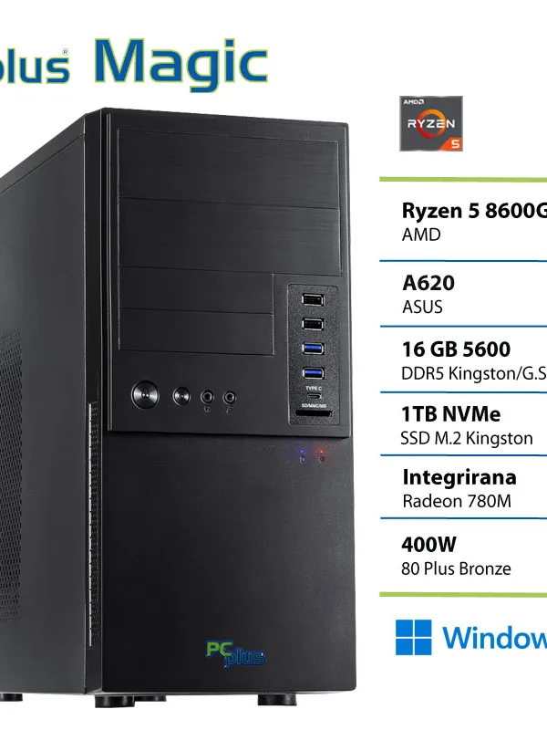 PCPLUS Magic Ryzen 5 8600G 16GB 1TB Windows 11 Pro namizni računalnik