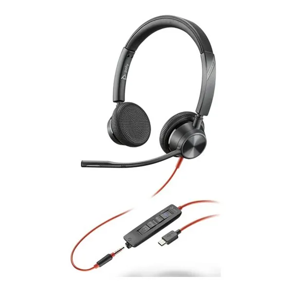 HP Poly Blackwire 3325 Stereo Microsoft Teams Certified USB-C Headset +3.5mm Plug +USB-C/A Adapter