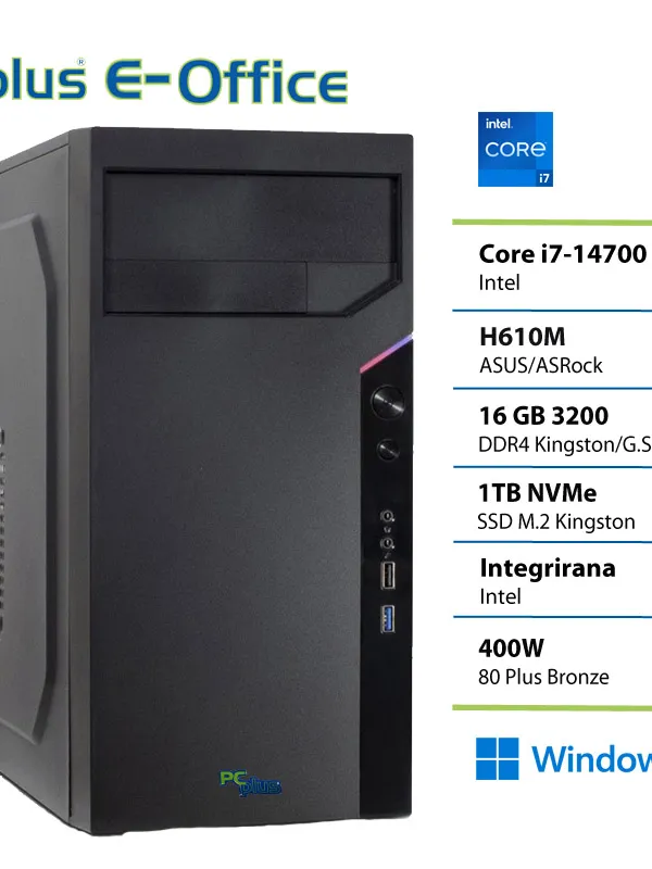 PCPLUS e-office i7 14700 16GB DDR4 1TB SSD Windows 11 Pro namizni računalnik