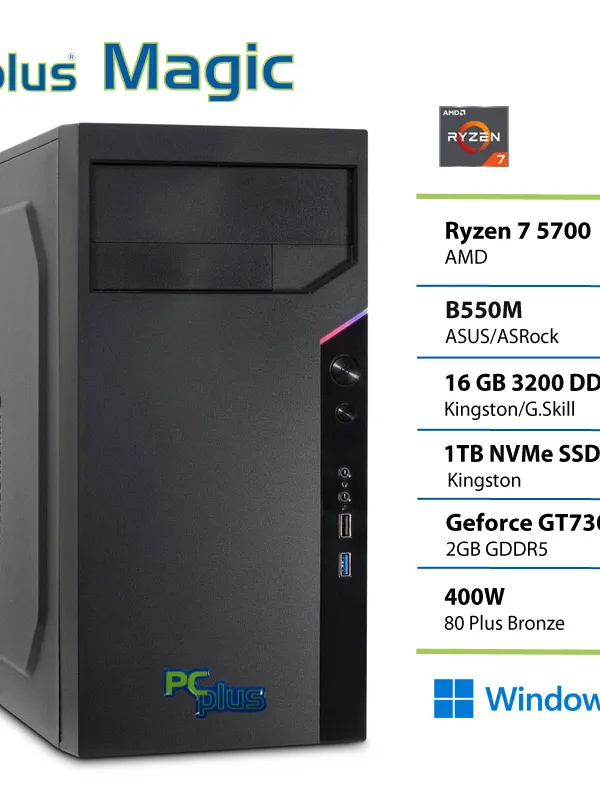 PCPLUS Magic Ryzen 7 5700 16GB 1TB SSD GT730 Windows 11 Pro namizni računalnik