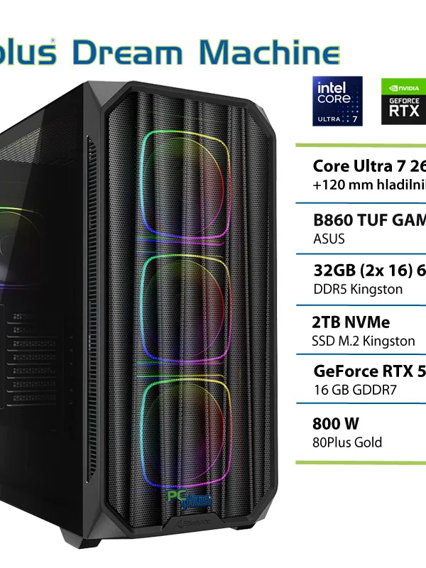PCPLUS Dream Machine Ultra 7 265KF 32GB 2TB SSD RTX 5070Ti 16GB gaming namizni računalnik