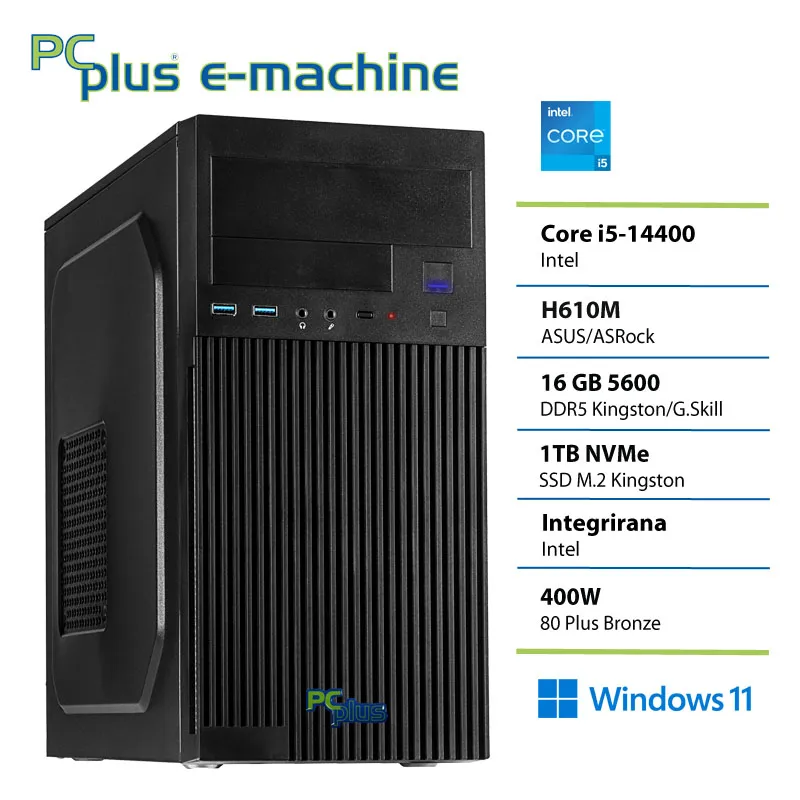 PCPLUS e-machine i5 14400 16GB DDR5 1TB SSD Windows 11 Home namizni računalnik