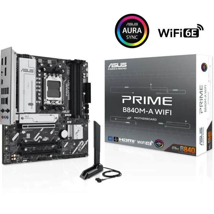 ASUS PRIME B840M-A WIFI, DDR5, SATA3, USB3.2Gen2, DP, 2.5GbE, WiFi 6E, AM5 mATX