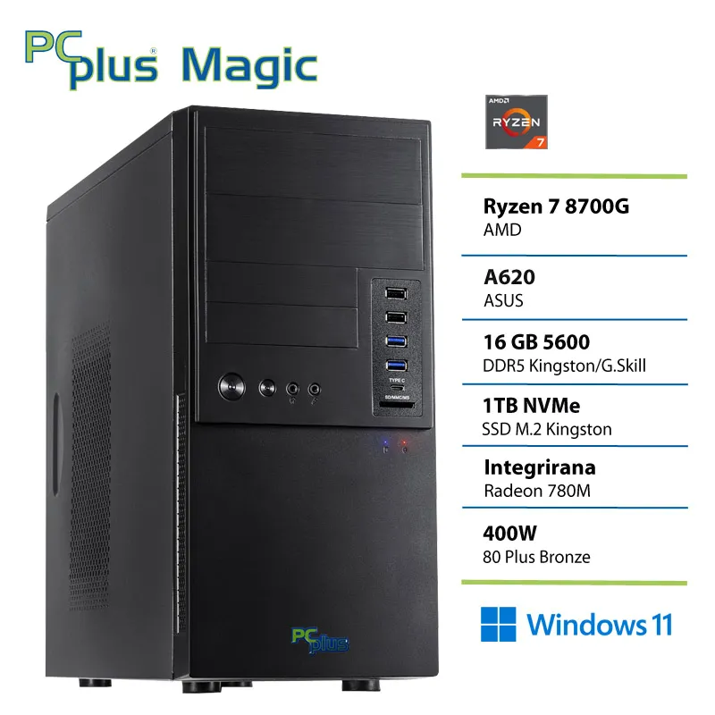 PCPLUS Magic Ryzen 7 8700G 16GB 1TB SSD Windows 11 Pro namizni računalnik