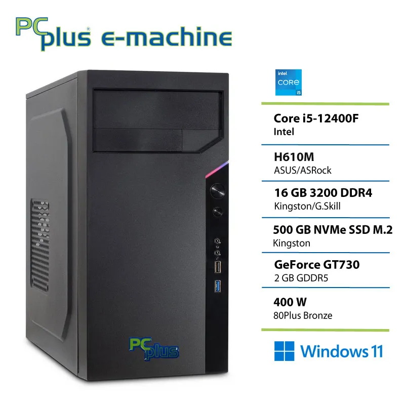 PCPLUS e-machine i5 12400F 16GB DDR5 500GB SSD GT730 Windows 11 Pro namizni računalnik