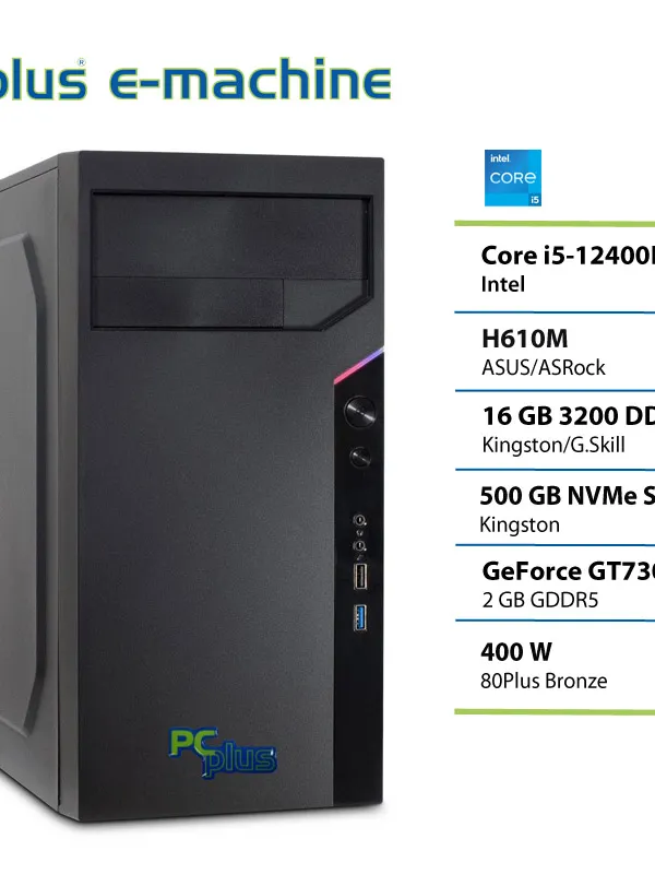 PCPLUS e-machine i5 12400F 16GB DDR5 500GB SSD GT730 namizni računalnik