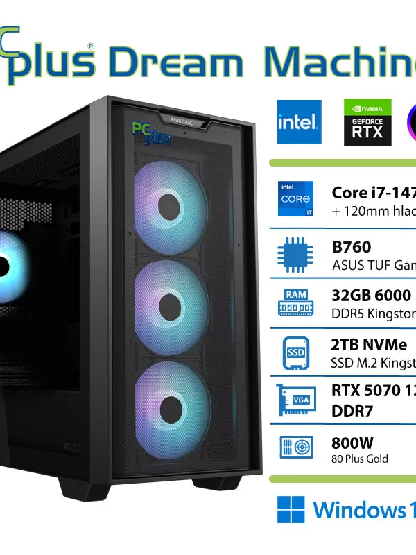 PCPLUS Dream Machine Core i7 14700F 32GB 2TB SSD RTX 5070 12GB Windows 11 Home gaming namizni računalnik