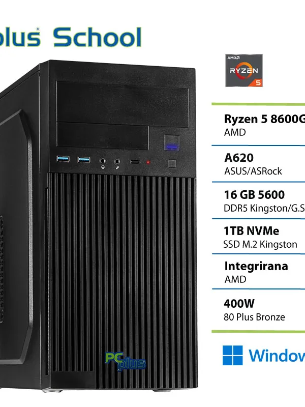 PCPLUS School Ryzen 5 8600G 16GB 1TB Windows 11 PRO EDU (samo za izobraževalne ustanove) namizni računalnik