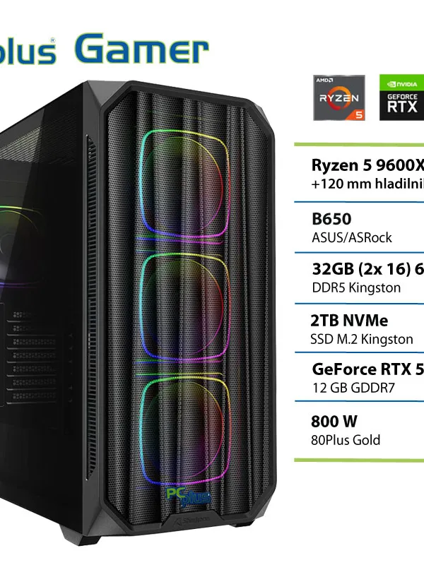 PCPLUS Gamer Ryzen 5 9600X 32GB 2TB SSD RTX 5070 12GB gaming namizni računalnik