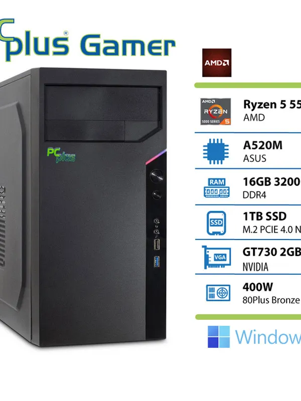 PCPLUS Magic Ryzen 5 5500 16GB 1TB GT730 Windows 11 Home namizni računalnik