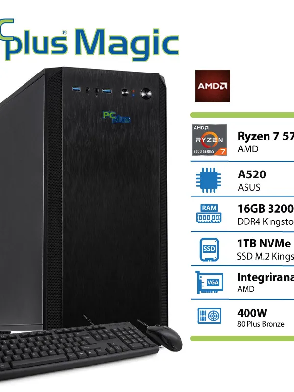 PCPLUS Magic Ryzen 7 5700G 16GB 1TB SSD tipkovnica miška namizni računalnik