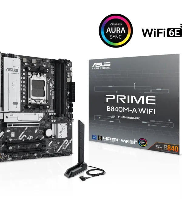 ASUS PRIME B840M-A WIFI, DDR5, SATA3, USB3.2Gen2, DP, 2.5GbE, WiFi 6E, AM5 mATX