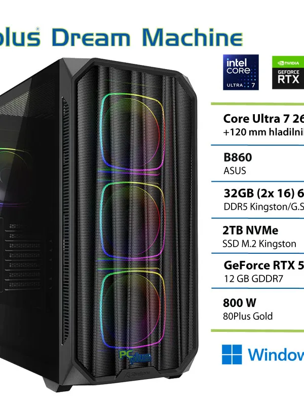 PCPLUS Dream Machine Ultra 7 265KF 32GB 2TB SSD RTX 5070 12GB Windows 11 Home gaming namizni računalnik