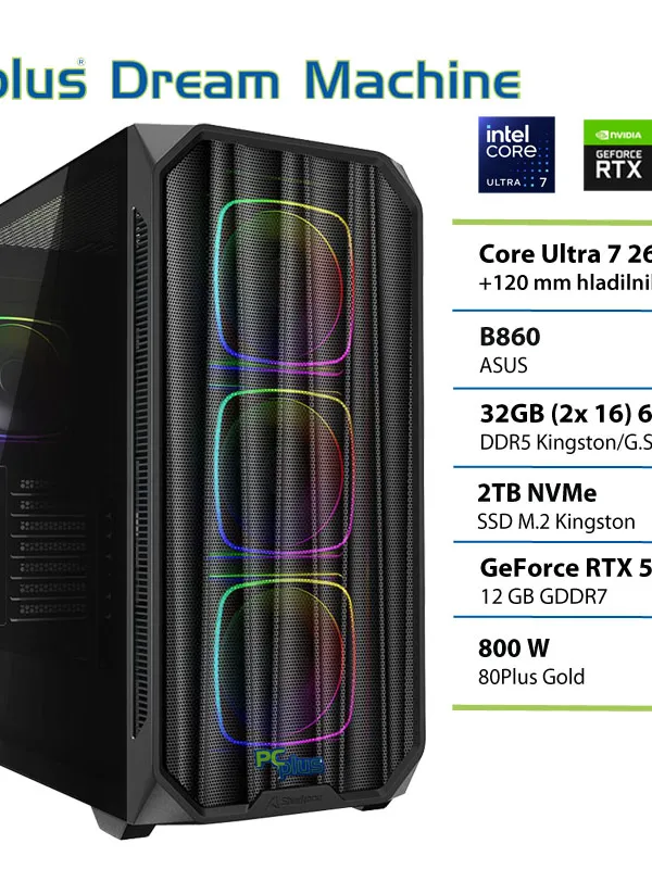 PCPLUS Dream Machine Ultra 7 265KF 32GB 2TB SSD RTX 5070 12GB gaming namizni računalnik