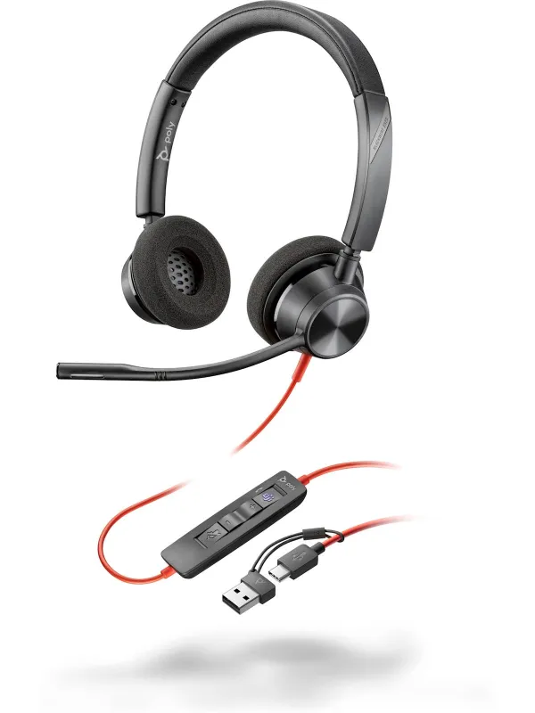 Stereo slušalke Poly Blackwire 3320 USB-C s potrdilom Microsoft Teams + adapter USB-C/A