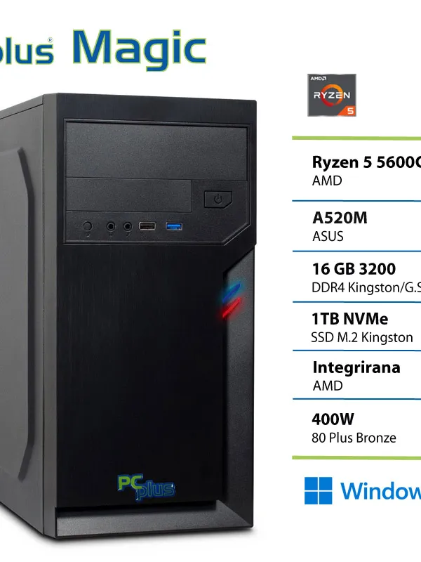 PCPLUS Magic Ryzen 5 5600GT 16GB 1TB Windows 11 PRO namizni računalnik