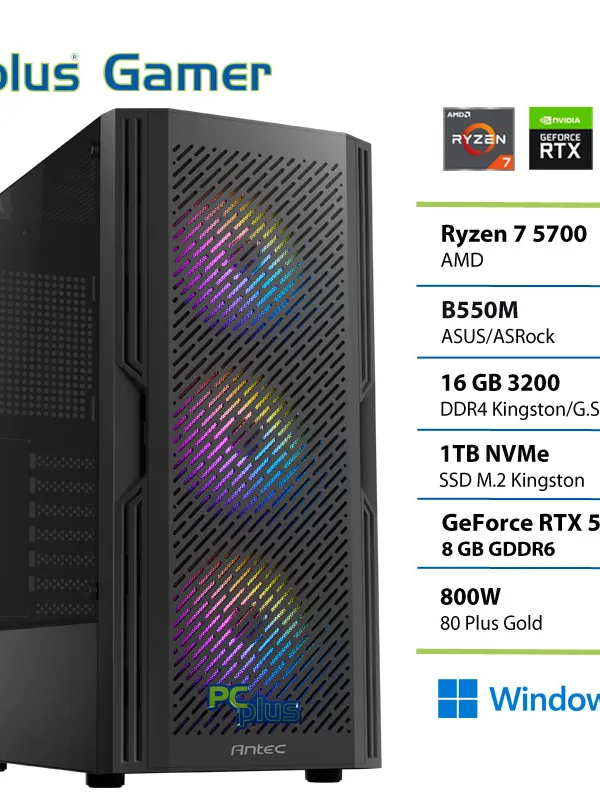 PCPLUS Gamer Ryzen 7 5700 16GB 1TB SSD RTX 5050 8GB Windows 11 Home gaming namizni računalnik