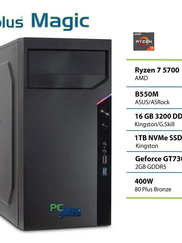 PCPLUS Magic Ryzen 7 5700 16GB 1TB SSD GT730 namizni računalnik